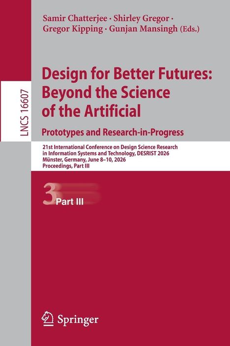 "Design for Better Futures: Beyond the Science of the Artificial" mit Editorennamen, Konferenzdetails und Jahr. Springer-Logo.