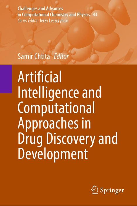 Text: "Artificial Intelligence and Computational Approaches in Drug Discovery and Development." Hintergrund: Molekül-Illustration.