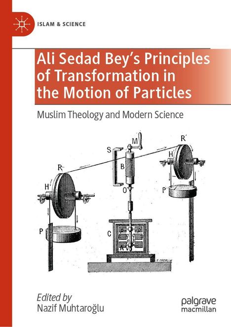 "Ali Sedad Bey’s Principles of Transformation in the Motion of Particles" oben; darunter "Muslim Theology and Modern Science". Auf der rechten Seite ist eine wissenschaftliche Apparatur skizziert. Links oben ist das Logo "Islam & Science".