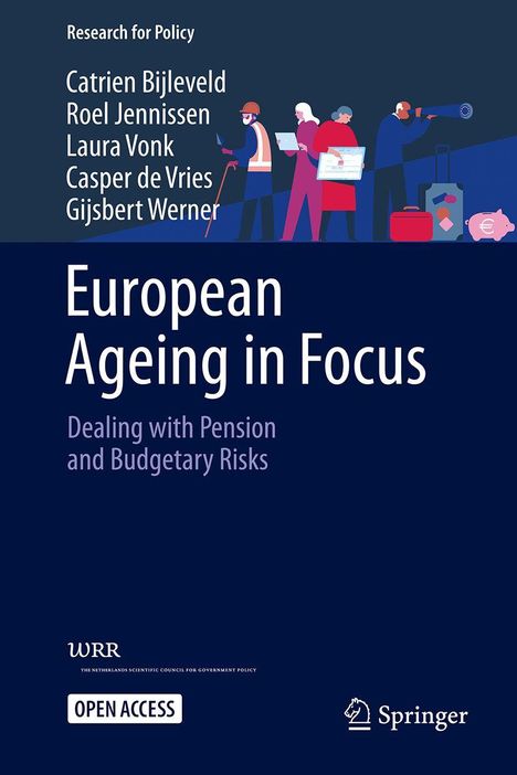 Buchtitel: "European Ageing in Focus". Autoren: Catrien Bijleveld, Roel Jennissen, Laura Vonk. Illustration mit Personen.