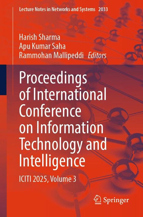 "Proceedings of International Conference on Information Technology and Intelligence, ICITI 2025, Volume 3." Rot-orange Hintergrund mit schwarzem, netzartigem Muster. Springer-Logo unten rechts.