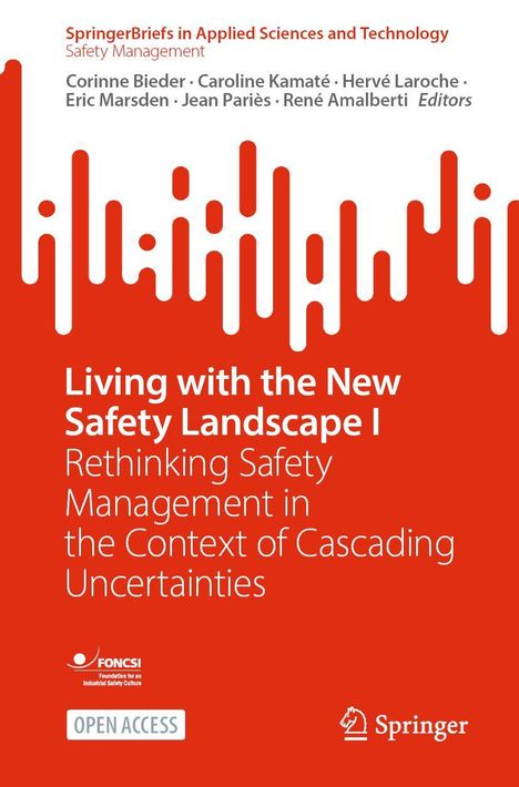 „Living with the New Safety Landscape I“, rote Hintergrundgrafik mit weißen, wellenförmigen Linien am oberen Rand.