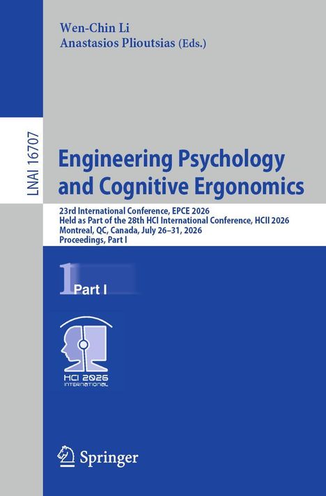 Engineering Psychology and Cognitive Ergonomics, 23rd EPCE 2026, Montreal. Blau-weiße Buchgestaltung mit Springer-Logo.