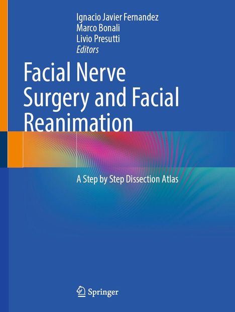 Titel: "Facial Nerve Surgery and Facial Reanimation". Ein Logo am unteren Rand. Hintergrund: Farbverlauf in Blau und Orange.