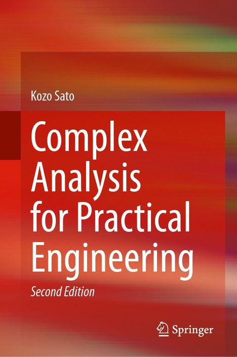 "Kozo Sato: Complex Analysis for Practical Engineering, Second Edition." Roter Hintergrund mit unscharfen Verläufen.