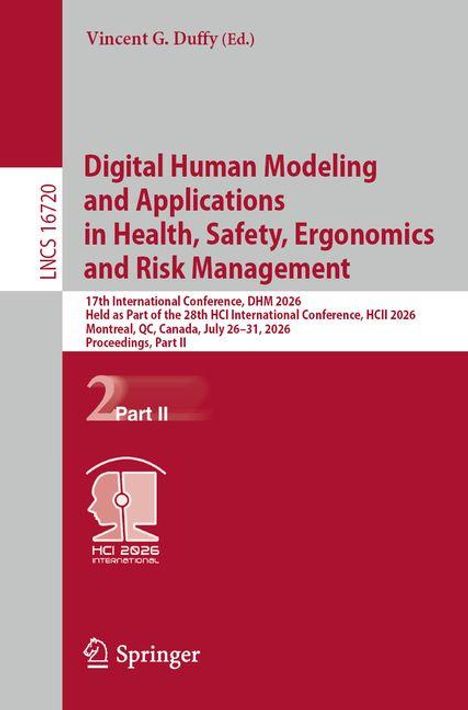 Buchtitel: Digital Human Modeling. Untertitel: 17th International Conference, DHM 2026. Rotes Cover mit Logo.