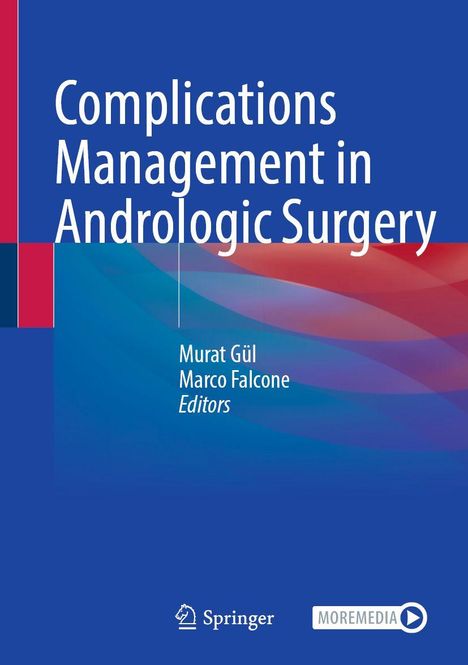 „Complications Management in Andrologic Surgery“ darunter „Murat Gül, Marco Falcone, Editors“. Blaues Cover mit farbigen Wellen.