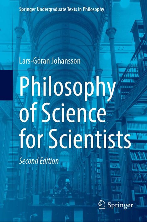 "Philosophy of Science for Scientists, Second Edition, Lars-Göran Johansson." Hintergrund: Bibliothek mit hohen Regalen.