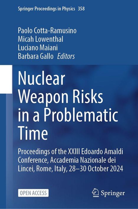 Titel: "Nuclear Weapon Risks in a Problematic Time". Blaue Buchseite mit weißen Texten. "Open Access" und Springer-Logo.