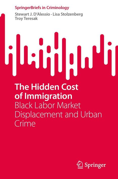 „SpringerBriefs in Criminology“. Titel: „The Hidden Cost of Immigration“. Rote Gestaltung mit abstrakten Formen.