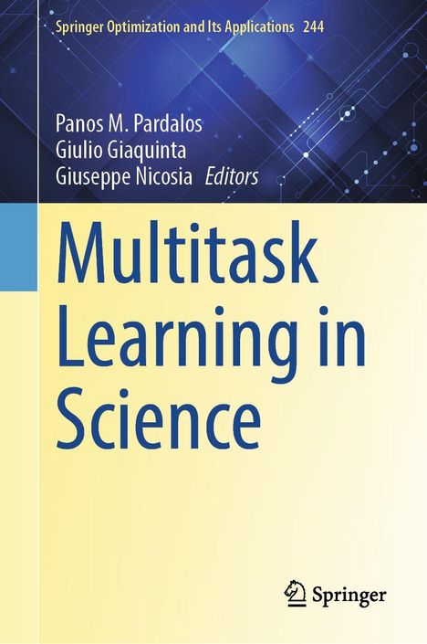 "Multitask Learning in Science" steht groß auf einem Buchcover. Autoren: Panos M. Pardalos, Giulio Giaquinta, Giuseppe Nicosia. Logo von Springer.