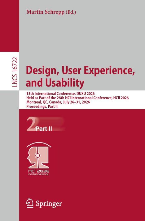 "Design, User Experience, and Usability" steht zentral auf grauem Hintergrund. Unten ist ein HCI 2026 Logo.
