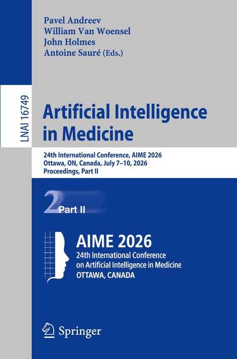 „Artificial Intelligence in Medicine“, AIME 2026, Ottawa, Canada, 24th International Conference. Blaues Layout. Springer-Logo.