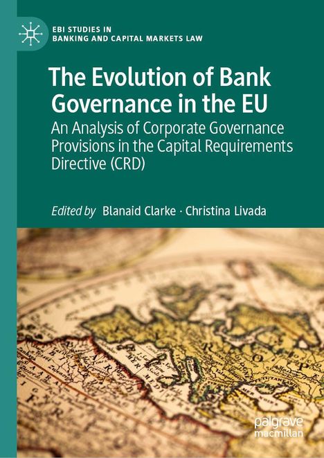 Titel: "The Evolution of Bank Governance in the EU". Unten eine alte Europakarte, links ein grünes Logo.