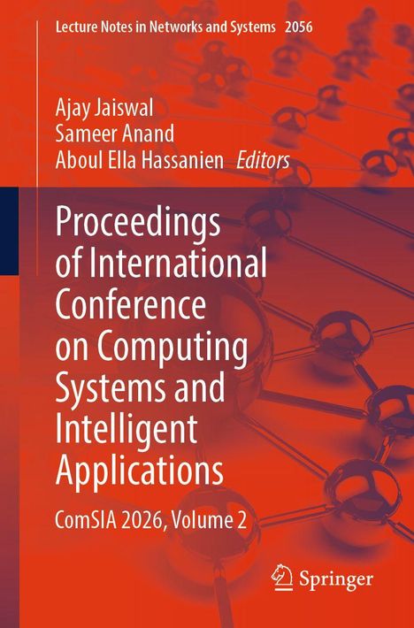 Text: „Proceedings of International Conference on Computing Systems and Intelligent Applications, ComSIA 2026, Volume 2.“ Orange-roter Hintergrund, Molekülstruktur.