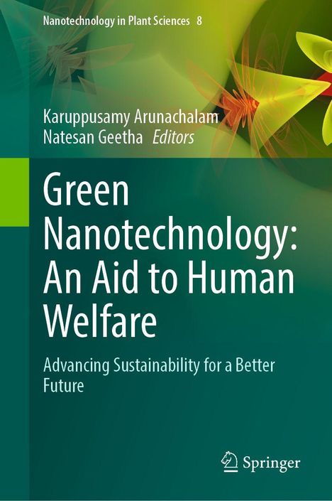 "Green Nanotechnology: An Aid to Human Welfare" zentriert. Links sind die Herausgeber genannt, abstrakte grüne Muster sichtbar.