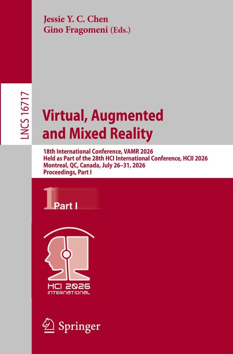 "Virtual, Augmented and Mixed Reality" steht groß auf grauem Hintergrund. Unten ist das Logo von HCI 2026 International.