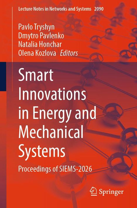 Text: Lecture Notes in Networks and Systems 2090. Smart Innovations in Energy and Mechanical Systems. Hintergrund: rot, netzartig.