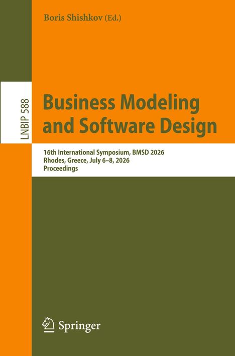 "Boris Shishkov (Ed.), Business Modeling and Software Design, Springer. Orange-Grünes Titelbild mit Springer-Logo."
