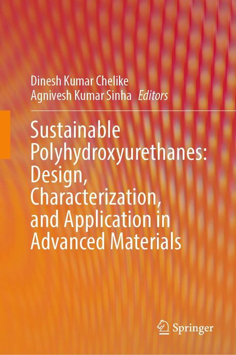 "Sustainable Polyhydroxyurethanes: Design, Characterization, and Application in Advanced Materials". Orange Hintergrund mit Muster.