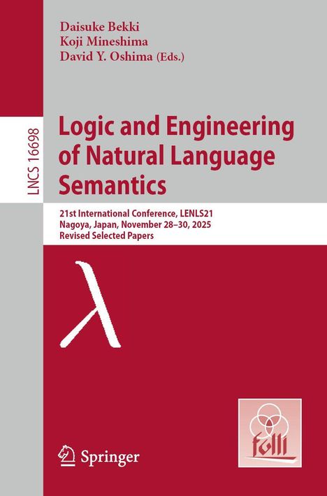 Titel: "Logic and Engineering of Natural Language Semantics". Unten links Springer-Logo. Links vertikal: "LNCS 16698".