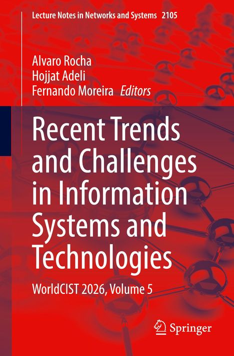 Buchtitel über aktuelle Trends und Herausforderungen in Informationssystemen, rote und blaue geometrische Grafik.