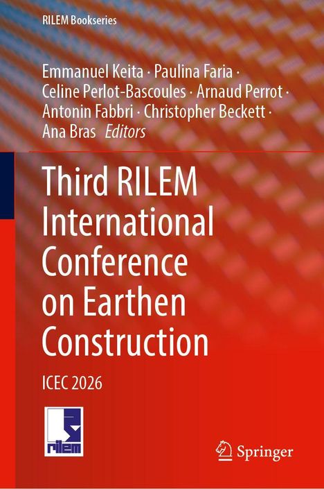 „Third RILEM International Conference on Earthen Construction ICEC 2026“, rote Hintergrundgrafik, RILEM-Logo.