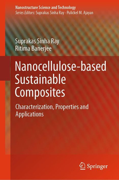"Nanocellulose-based Sustainable Composites" steht in großen Buchstaben, darunter rote Farbverläufe. Unten rechts ein Springer-Logo.