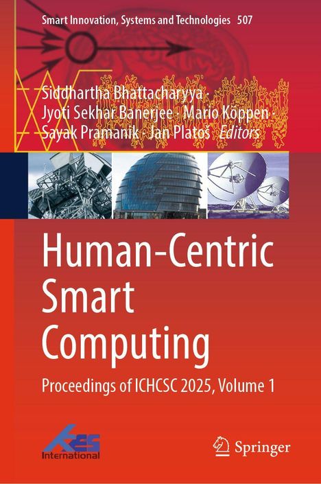Titel: "Human-Centric Smart Computing." Oben Abbildungen von antennenartigen Strukturen und einem kugelförmigen Gebäude.