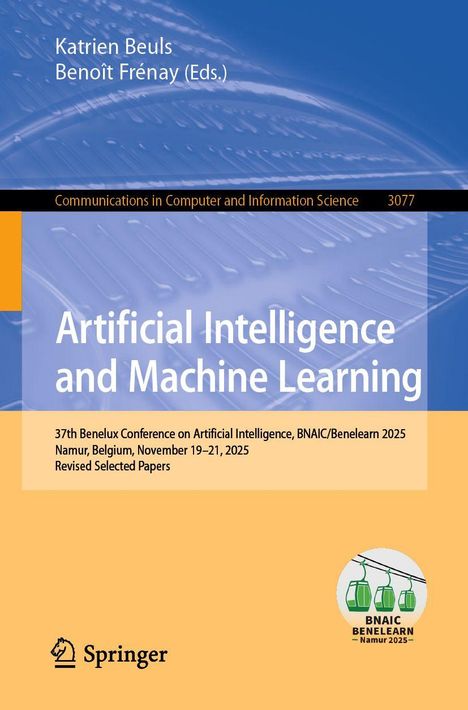 Titel "Artificial Intelligence and Machine Learning". Blauer und orangefarbener Hintergrund mit Springer-Logo.