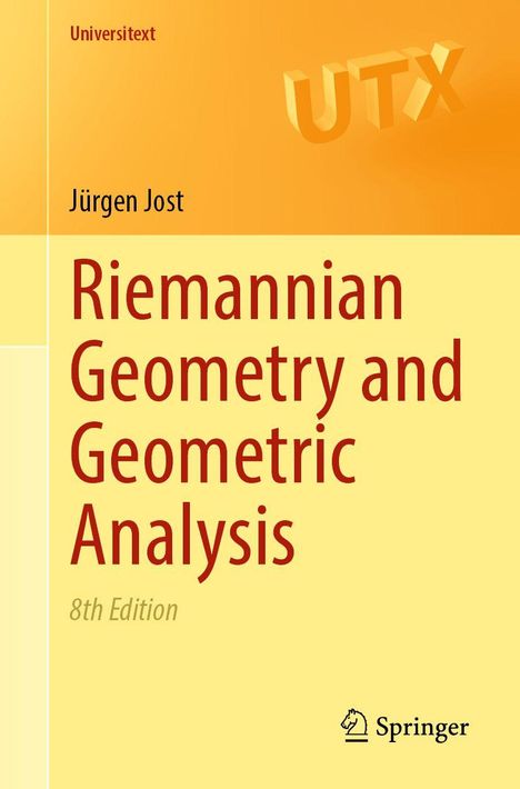 Titel: "Riemannian Geometry and Geometric Analysis, 8th Edition". Schrift groß, in Rot. Springer-Logo unten.