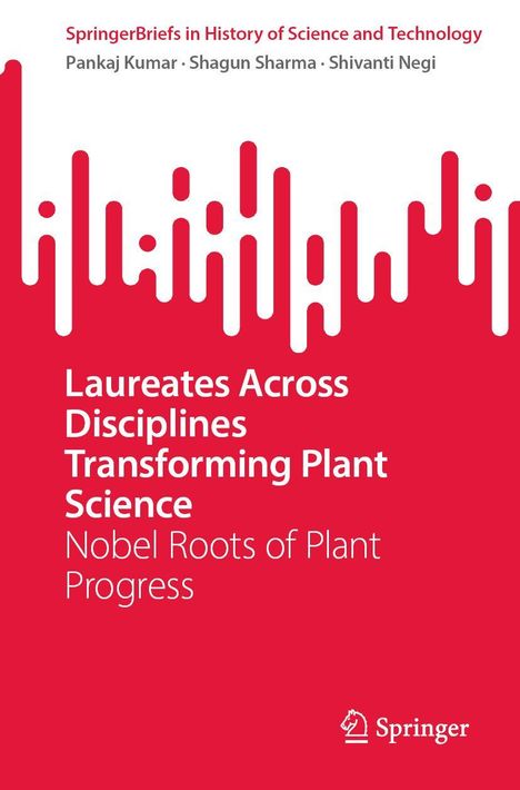 Cover mit abstraktem roten Muster, Titel: Laureates Across Disciplines Transforming Plant Science, darunter Springer-Logo.