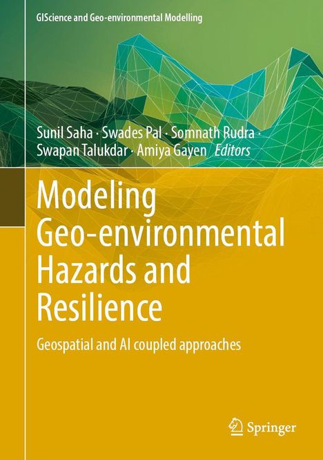 Titel: Modeling Geo-environmental Hazards and Resilience. Grün-gelber Hintergrund mit abstrakten geometrischen Linien.