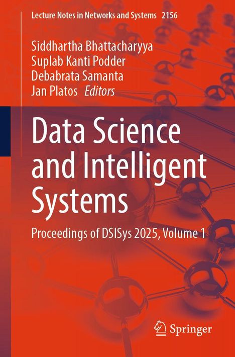 "Data Science and Intelligent Systems, Proceedings of DSISys 2025, Volume 1" steht vor atomähnlicher Illustration. Logo unten.