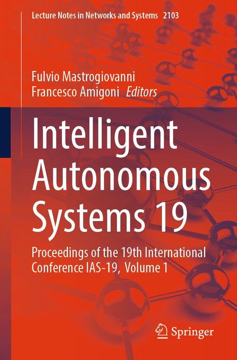 "Intelligent Autonomous Systems 19" auf orangenem Hintergrund, mit Molekülstruktur und Springer-Logo.