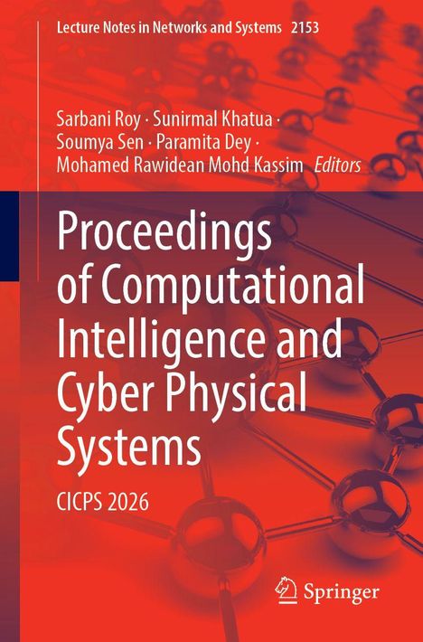 Titel: Proceedings of Computational Intelligence and Cyber Physical Systems. Hintergrund: Molekülstruktur, Rottöne. Springer-Logo.
