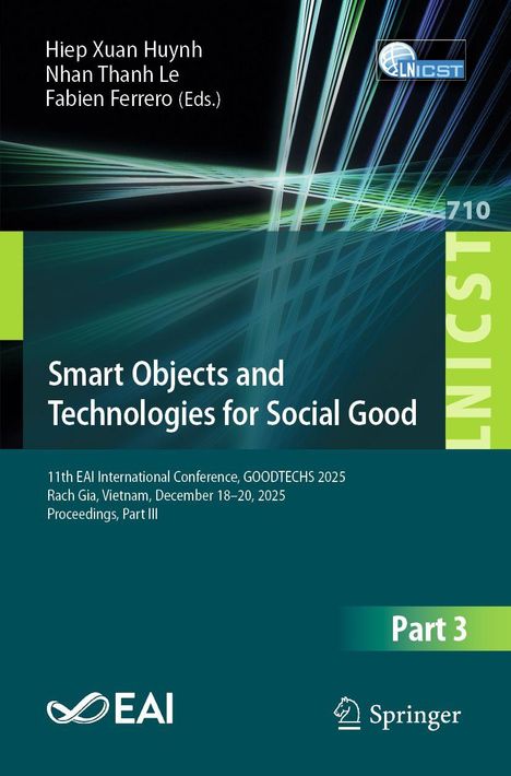 Titel: "Smart Objects and Technologies for Social Good". Konferenz in Vietnam, Dezember 2025. Grüne und blaue Grafik.