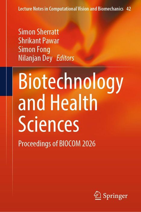 Der Text nennt Autoren und Titel: "Biotechnology and Health Sciences". Hintergrund in warmen Orangetönen.