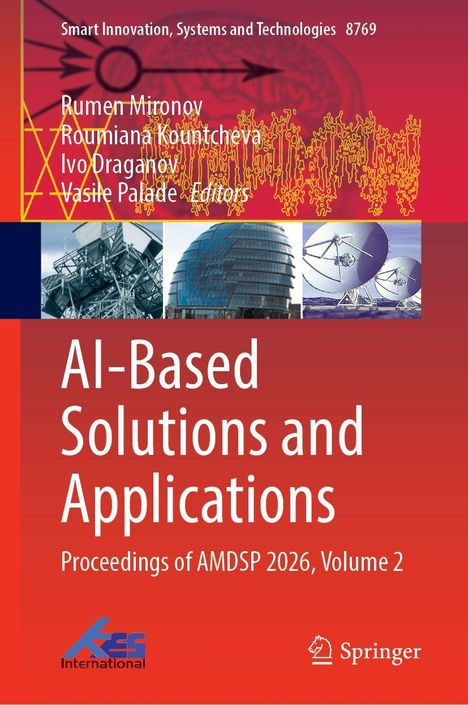 „AI-Based Solutions and Applications“ steht im Vordergrund, darunter Logos. Oben wissenschaftliche Illustrationen.