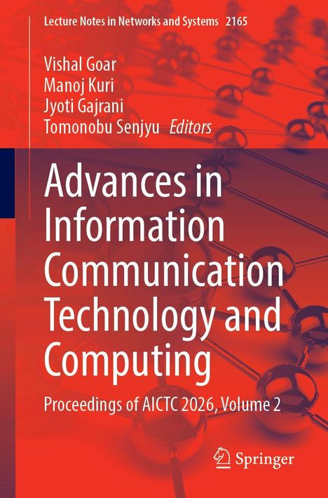 Text: "Advances in Information Communication Technology and Computing, Proceedings of AICTC 2026, Volume 2." Rotes, technisches Hintergrundmotiv.