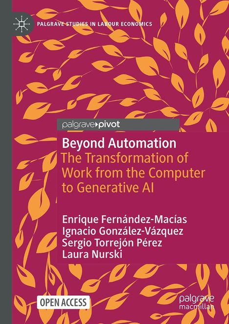 Links "palgrave studies...", "Beyond Automation", Autoren drunter. Violette Illustration mit orangen Blättern.