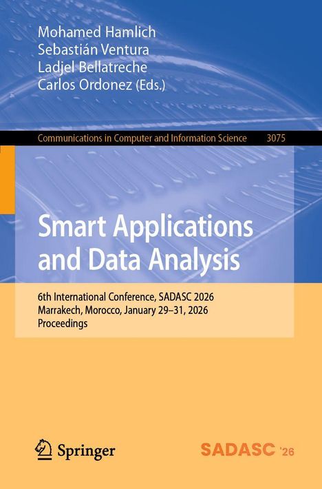 Cover mit Text: "Smart Applications and Data Analysis", Konferenzdetails, Springer-Logo unten. Blau-orange Farbschema.