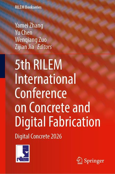 „5th RILEM International Conference on Concrete and Digital Fabrication“. Rote Abstrahierung mit Springer-Logo.