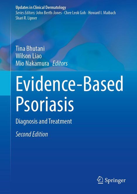 "Evidence-Based Psoriasis: Diagnosis and Treatment, Second Edition." Blaues Cover mit Autoren- und Herausgebernamen.
