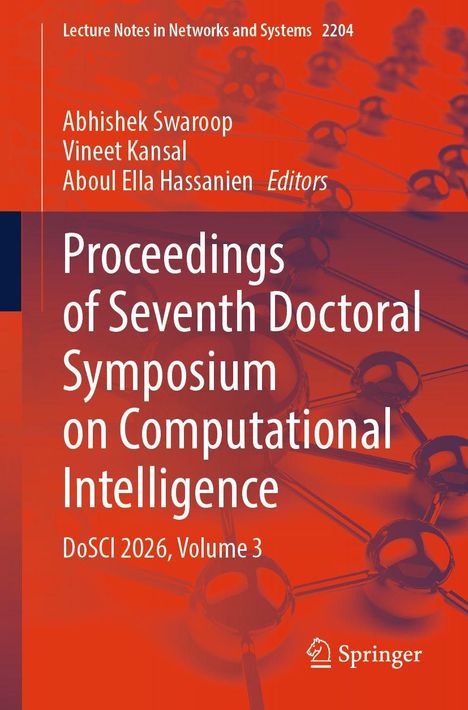 "Proceedings of Seventh Doctoral Symposium on Computational Intelligence DoSCI 2026, Volume 3." Hintergrund mit Molekülen.