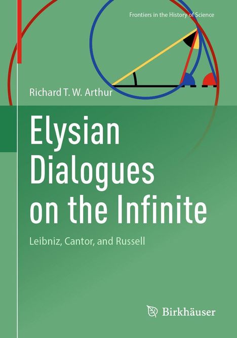 "Elysian Dialogues on the Infinite: Leibniz, Cantor, and Russell" von Richard T. W. Arthur. Grün mit geometrischen Formen.