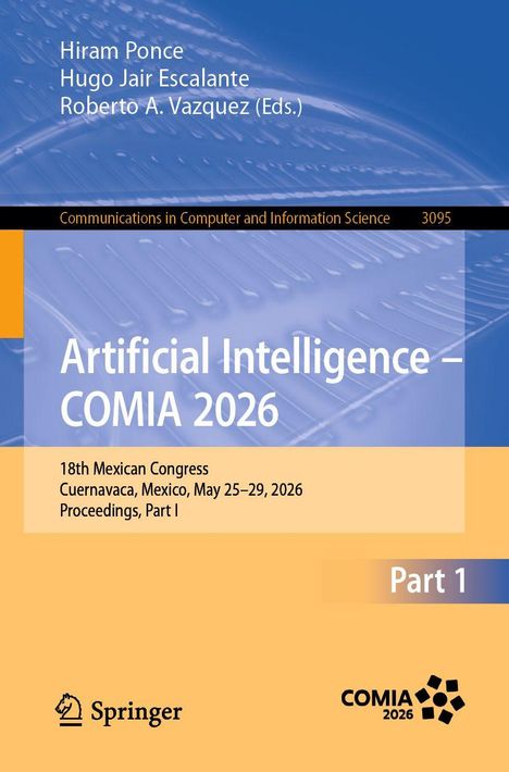 Titel: "Artificial Intelligence – COMIA 2026". Details über den 18. Mexikanischen Kongress. Springer-Logo unten links.