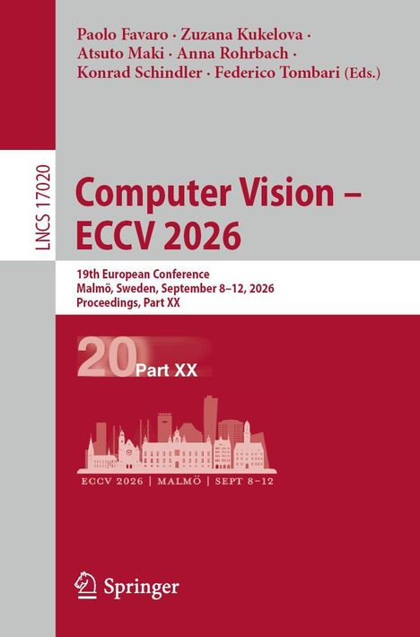 „Computer Vision – ECCV 2026“, Konferenzdetails, Herausgebernamen. Illustration einer Skyline, Logo unten.