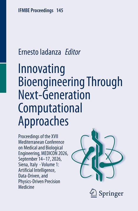 Titel: "Innovating Bioengineering Through Next-Generation Computational Approaches". Logo: Grünes medizinisches Symbol.