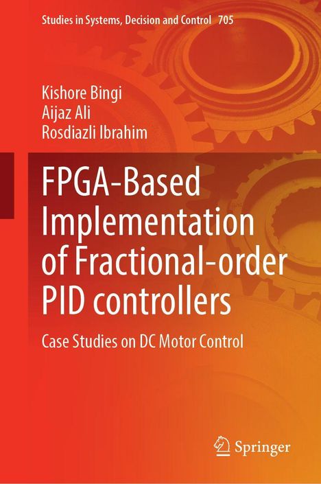Roter Hintergrund mit Zahnrädern, Titel: "FPGA-Based Implementation of Fractional-order PID controllers".